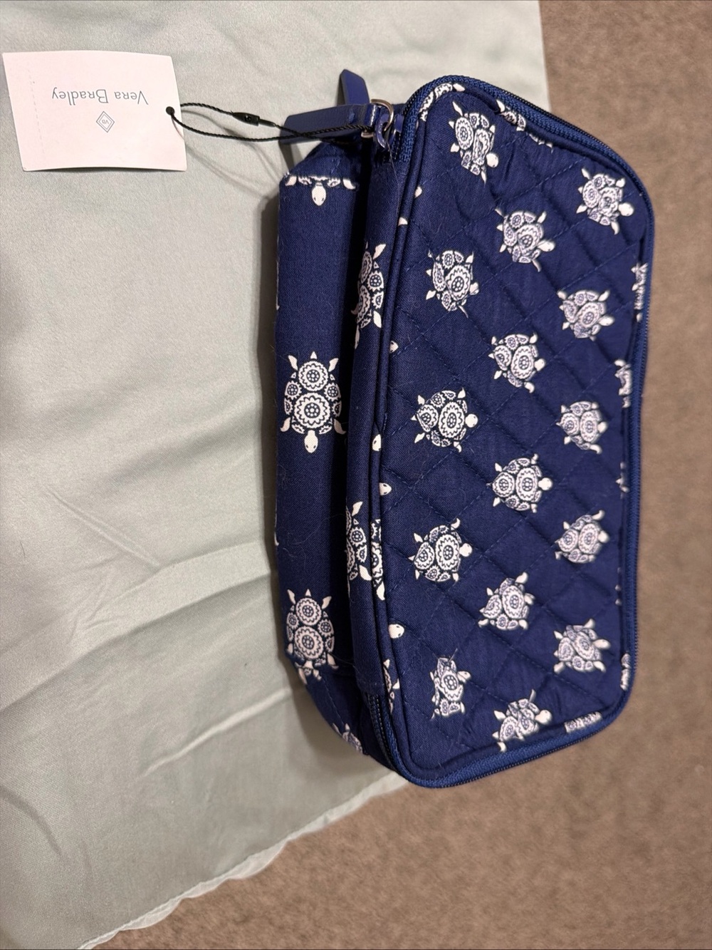 Vera Bradley Navy Quilted Blush & Brush Makeup Case Sea Turtles